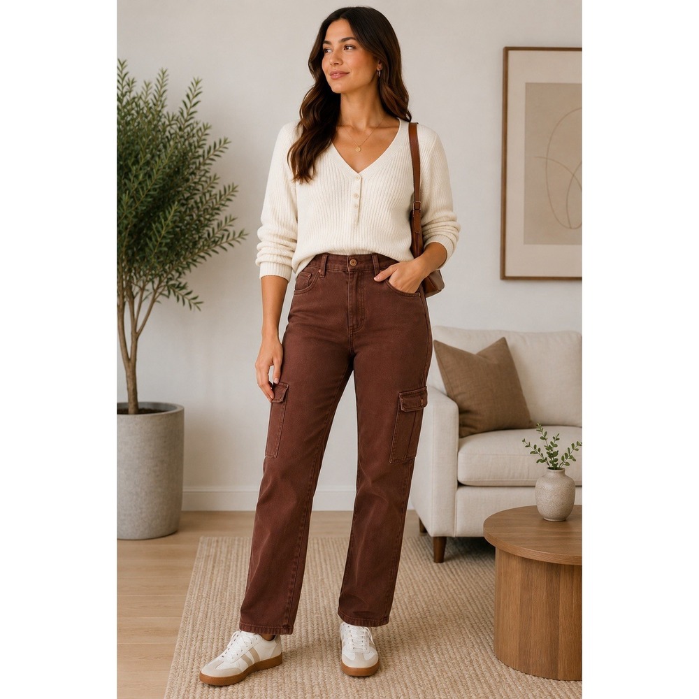 Aritzia Wilfred Free Cargo Pants Brown High Rise Utility Safari Tapered Ankle 6